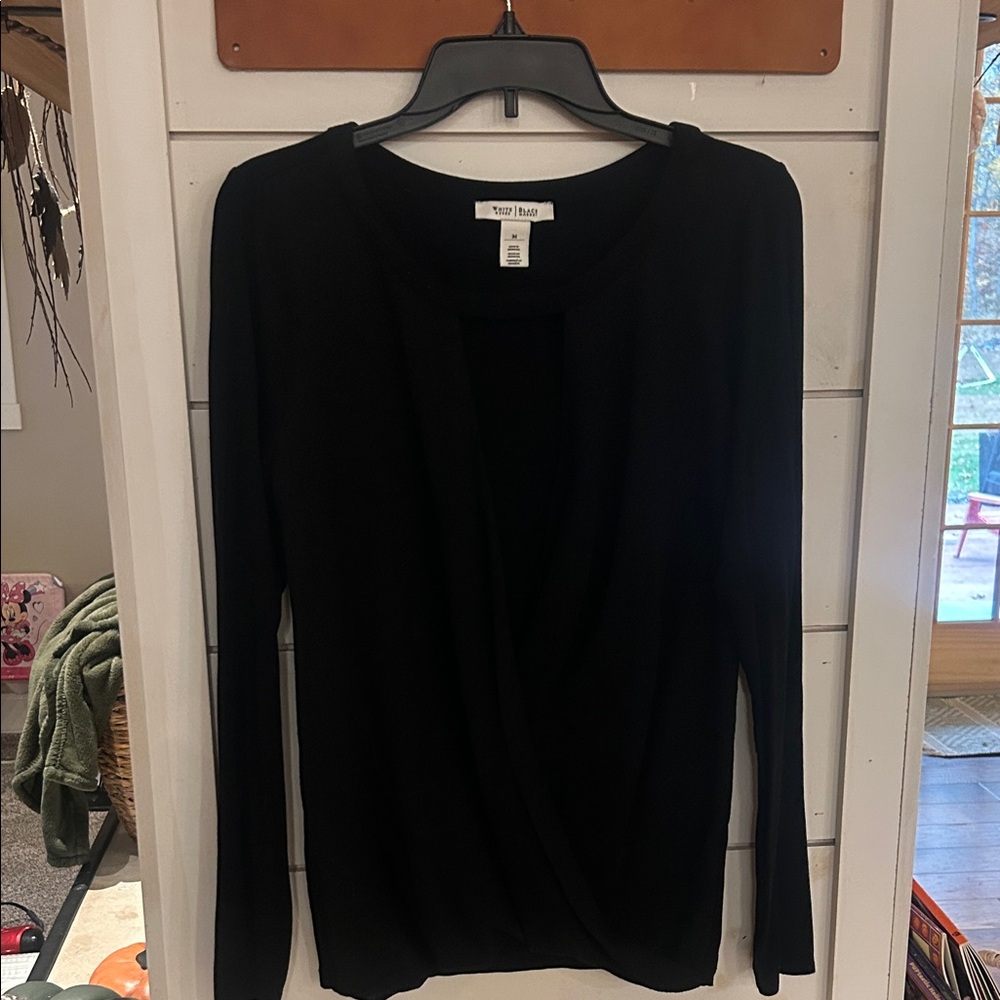 White House Black Market Black Drape Front Blouse